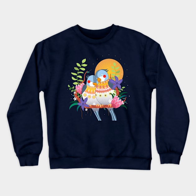 Parrot snuggle couple sunset Crewneck Sweatshirt by Mako Design 